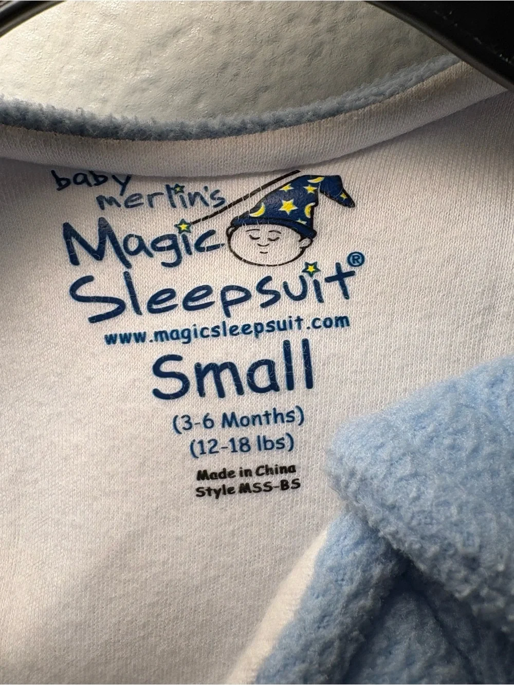 Merlin's Magic Sleep Suit Sz S 3-6 Months 12-18 lbs Blue Cotton Zip Baby Sleeper
